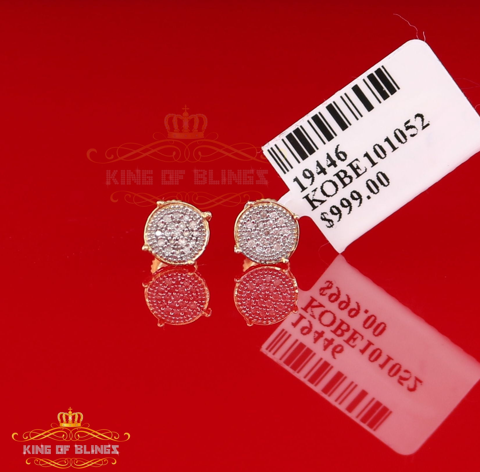 King of Bling's 10K Real Yellow Gold with 0.10CT Real Diamonds Men's/Women's stud Round Earrings