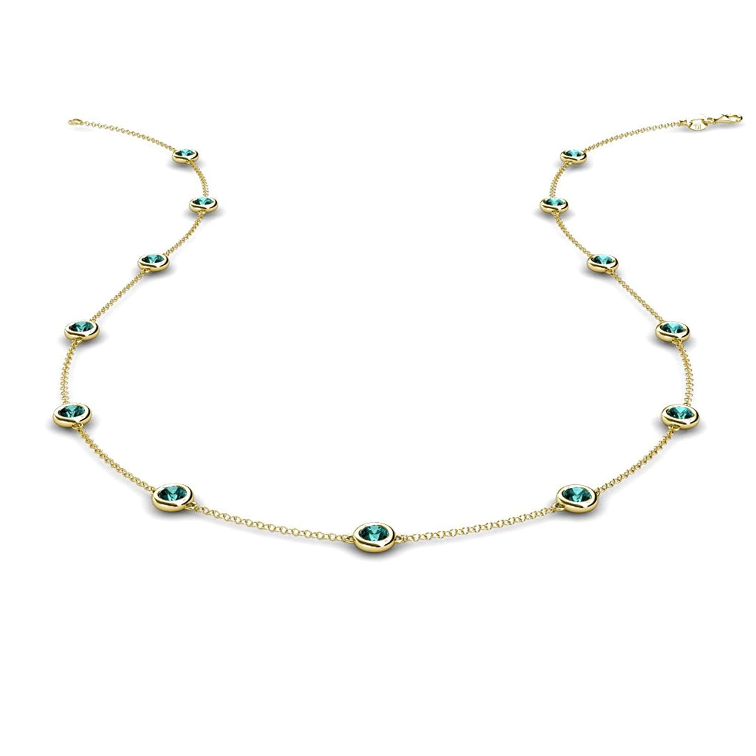 13 Station Blue Diamond on the Cable Necklace 1.30 Carat tw in 14K Yellow Gold.18 Inches in Length by TriJewels