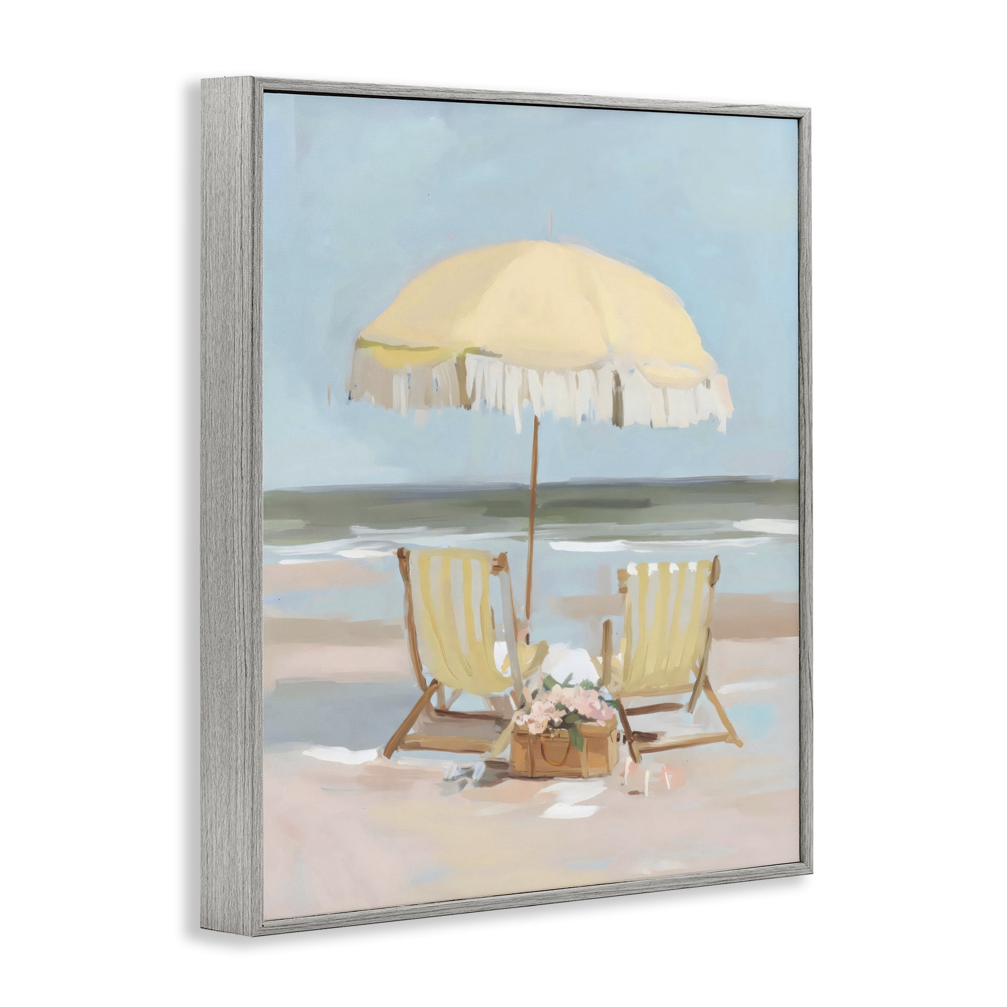 Stupell Industries Yellow Chairs Beach Relaxation Gray Framed Giclee Art, design by Sisi and Seb
