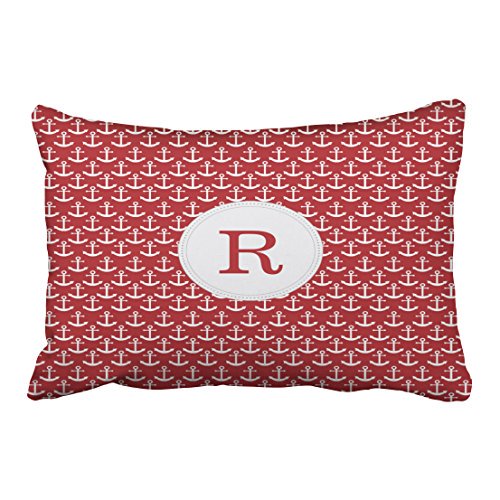 RYLABLUE Rectangl Throw Taie d'Oreiller Couvre Monogramme d'Ancre Nautique Motif Personnalisable en Taies d'Oreiller Rouges Polyester 20 x 30 Pouces avec Fermeture à Glissière Cachée Accueil Coussin Coussin Taie d'Oreiller Décorative