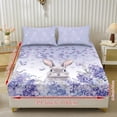thumbnail image 2 of COEQINE 3 Piece Bed Sheets Set Soft Snug Fit Wrinkle Free Winter Bed Sheets Bottom Bedsheet & Pillowcases with Deep Pockets for Easter Home Decor, Cute Rabbit Cherry Blossom Violet, 2 of 5