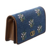 Valentino VLogo Signature Mini Leather & Denim Wallet On Chain, Brown