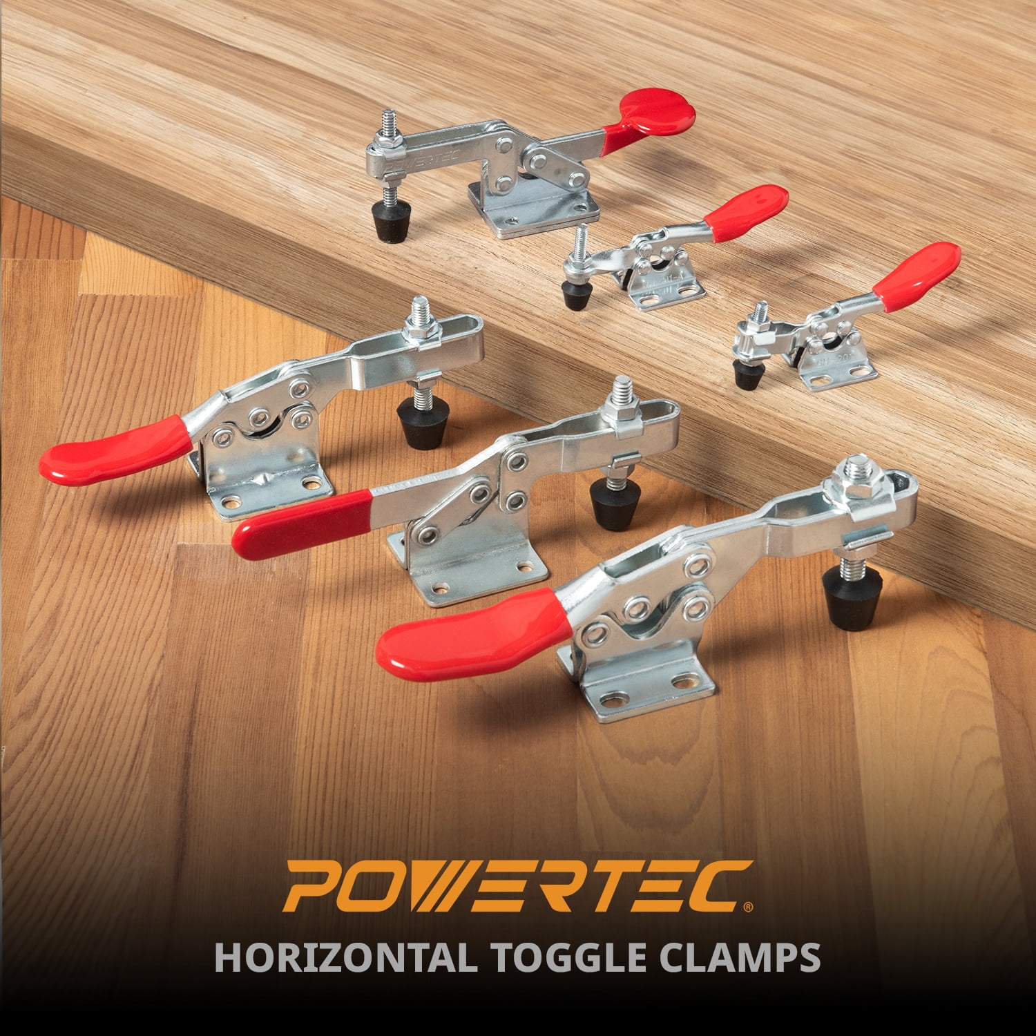 POWERTEC 10PK Toggle Clamp, 500 lbs Holding Capacity, 225D Quick Release Horizontal Clamps w/ Antislip Rubber Pressure Tip for Woodworking Jigs & Fixtures, Welding, Drill Press, Crosscut Sled (20331)