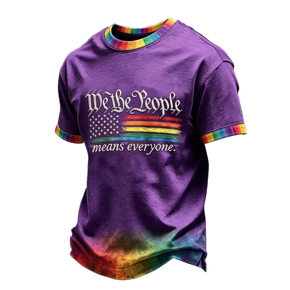GrmtClth We the People Means Everyone Shirts for Men Pried Rainbow Flag Pattern Tops Equality Short Sleeves Tee Trendy Round Neck Clothing Purple S