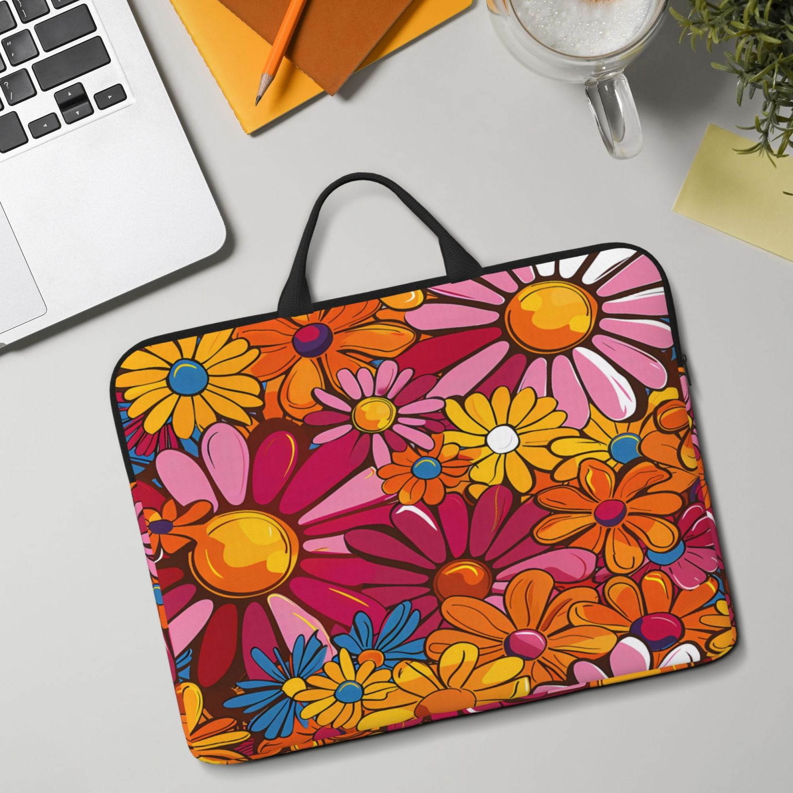 Laptop Sleeve Bag For Women Men 14inch Waterproof Durable Protective Computer Carrying Cover Handle Laptop Case Bag Colorful Floral Pattern Groovy Flowers (3)