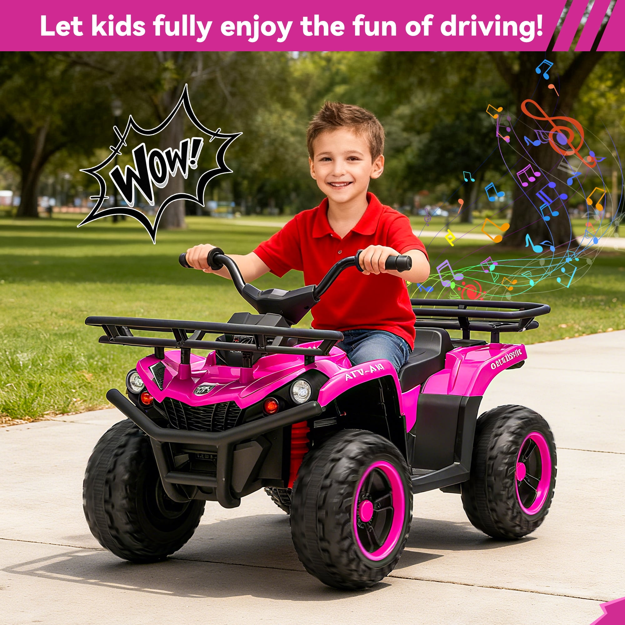 FestiveGlow 24V Kids ATV,Electric ATV for Kids 4 Wheelers Quad Car Toy, Ride On Toy Car As Gift for Kids,Pink