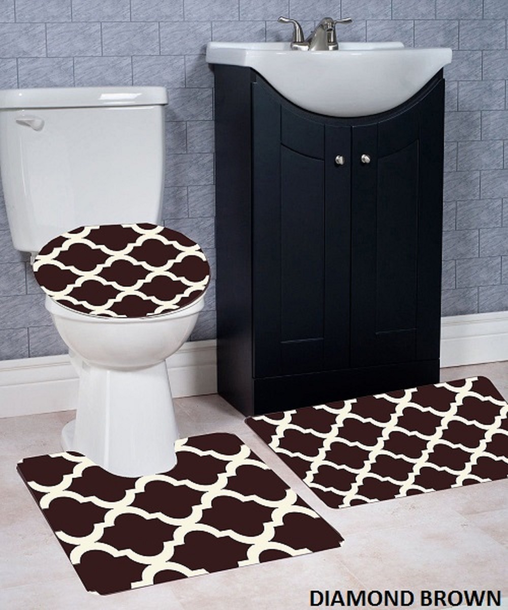 WPM 3 Piece Bath Rug Set DIAMOND Pattern Bathroom Rug (50CMx80CM)/large