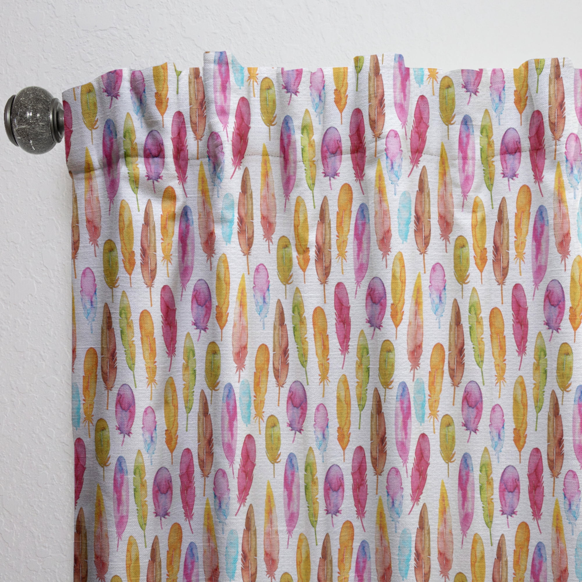 Designart 'Colorful Feathers With Pattern' Southwestern Pink Sheer Curtain Panel