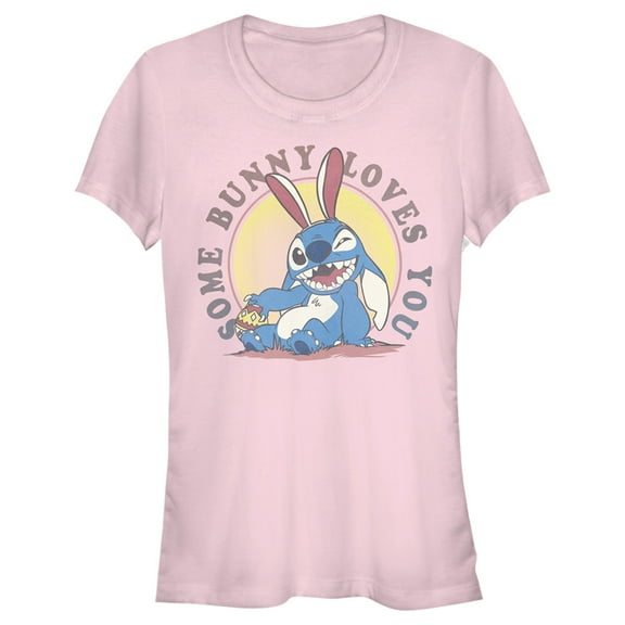 Junior's Lilo & Stitch Some Bunny Loves You Graphic Tee Light Pink Large