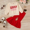 thumbnail image 2 of Mercatoo Toddler Baby Girl Valentine's Day Outfits Valentines Long Sleeve Crewneck Sweatshirt Ribbing Flare Pants 2Pcs Set, 2 of 7
