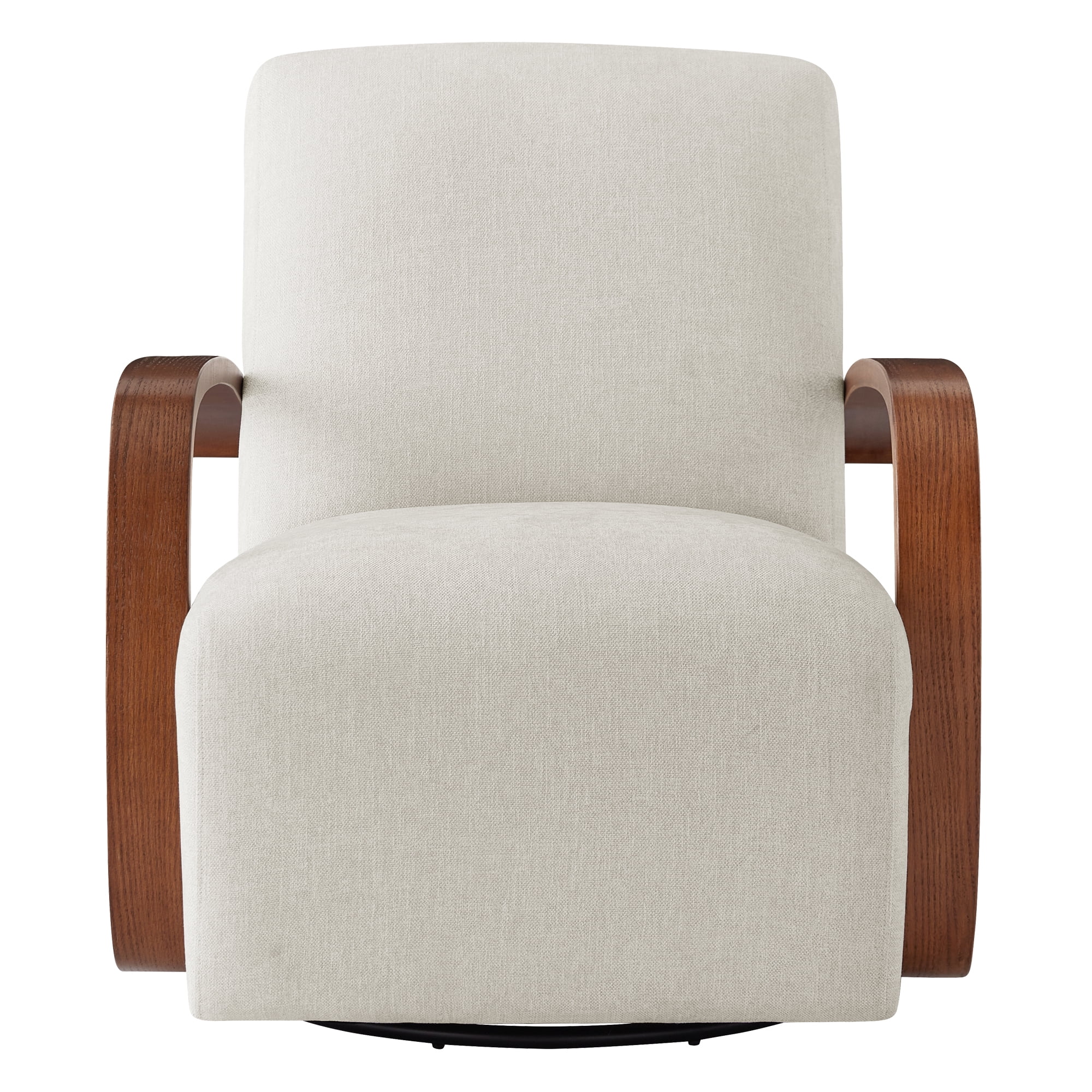 Spruce & Spring Modern Swivel Accent Chair with U-Shaped Wood Arms Single, Linen&Walnut
