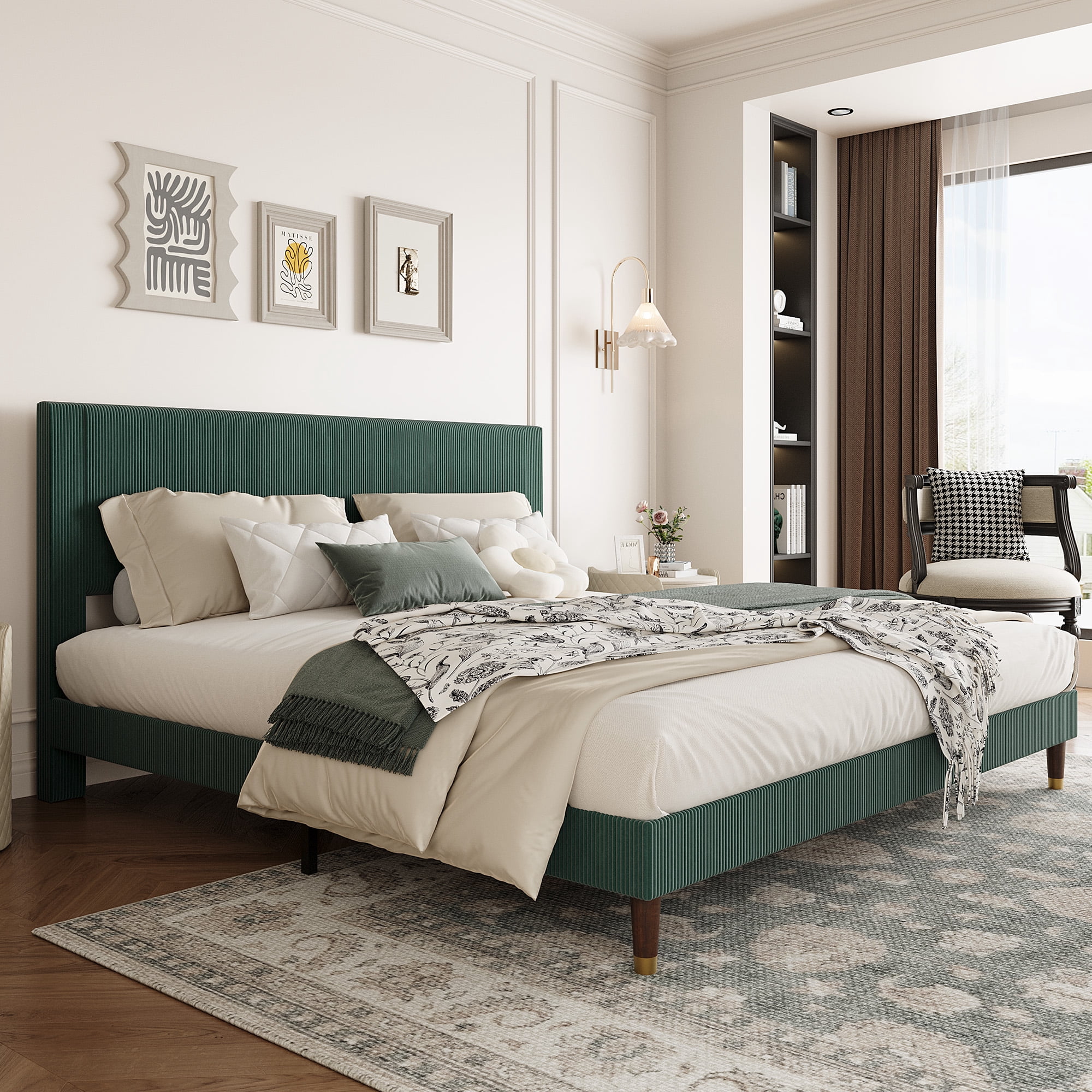 Twin/Full/Queen/King Size Upholstered Platform Bed Frame - Modern Fabric Headboard, Metal Frame & Wooden Slats Double Support, Non-Slip Noise-Free, No Box Spring Needed