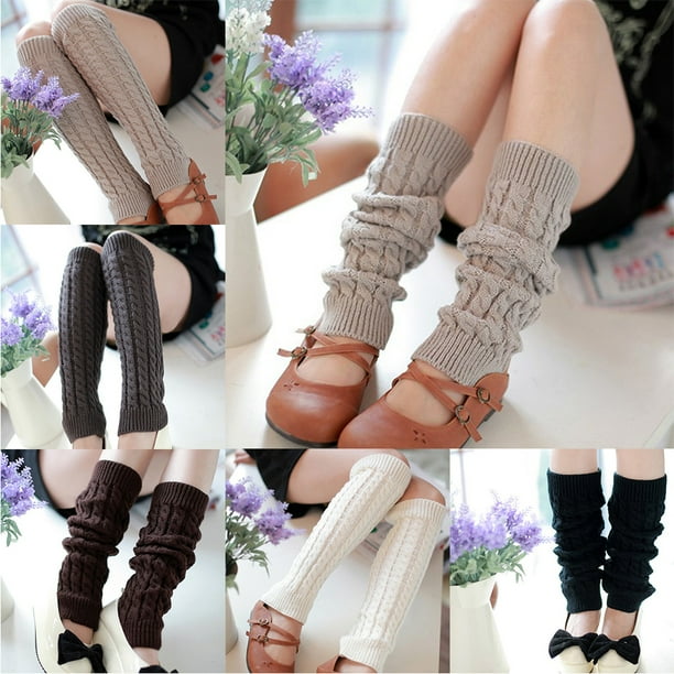 Calentadores de piernas de moda novedosa para mujer calcetines calidos solidos hasta la rodilla de punto de invierno calcetines calentadores ropa