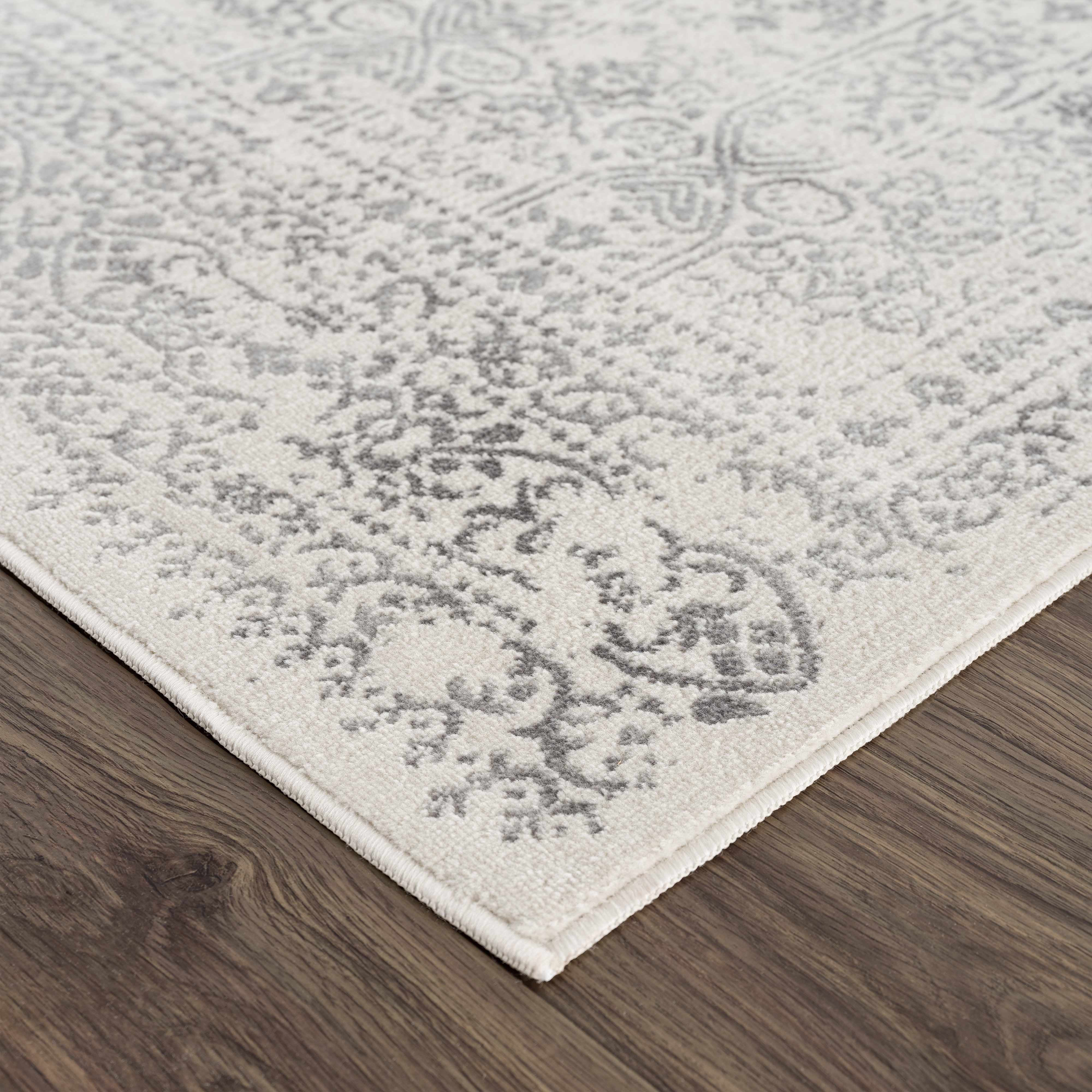 Hauteloom Neutral Collection Michie Modern Minimalist Living Room, Bedroom, Dining Room Area Rug - Bohemian Boho Distressed Carpet - Cream, Beige, Light Grey, Dark Gray - 6'7" x 9'