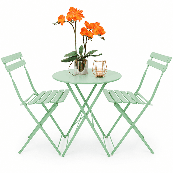 Set de Jardin Plegable 2 Sillas y Mesa Redonda de Acero para Exterior Juego de Bistro Verde para Balcon Terraza Patio