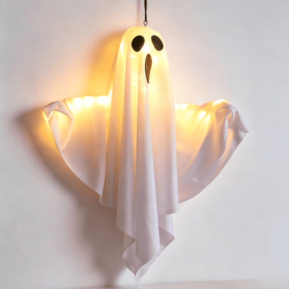 Halloween Light Up Hanging Ghost Decor, Cute LED Ghost Light Ornament, Indoor Outdoor Holiday Decoration for Home, Wall, Door, Yard, Party Decor