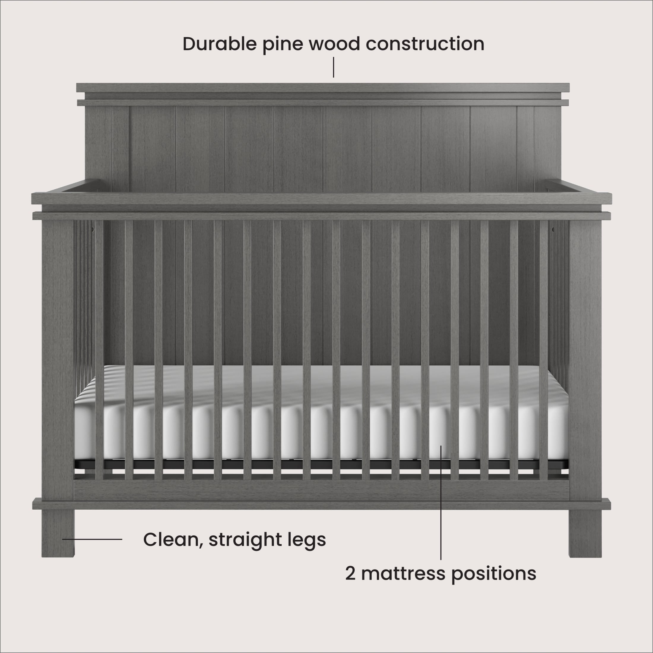Child Craft Denman 4-in-1 Convertible Crib, Craftsman Panel Design, 2 Mattress Heights, Midnight Gray