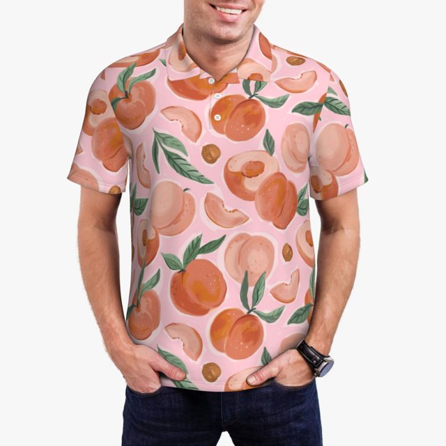 Fotbe Painting Peach Camiseta Polo de Golf para Hombre con Estampado – Camisa Deportiva Transpirable con Cuello Abotonado-Medium