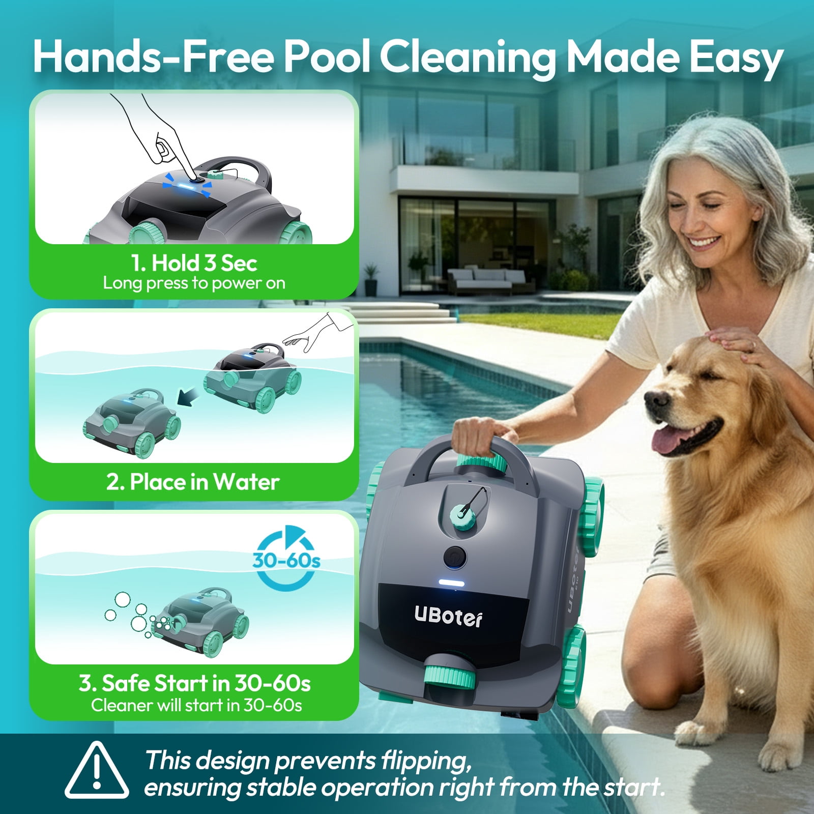 UBoter E10 Cordless Robotic Pool Cleaner,Pool Vacuum, Dual-Layer Filtration,Powerful Obstacle Crossing, Enhanced Edge & Corner Cleaning,120-Min for Above-Ground & Flat-Bottom Pools to 860 Sq.ft