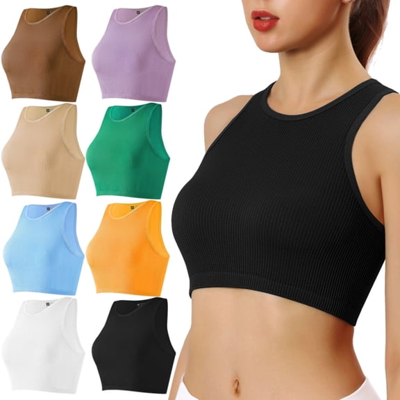 Women's Ribbed Seamless Racerback Crop Tank Tops, Sleeveless Workout Athletic Camisole