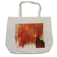 thumbnail image 1 of Fall Shopping Bag, Woman in White Dress Swinging Doves Under a Tree with Leaves in Orange Shades, Eco-Friendly Reusable Bag for Groceries Beach and More, 15.5" X 14.5", Cream, by Ambesonne, 1 of 2