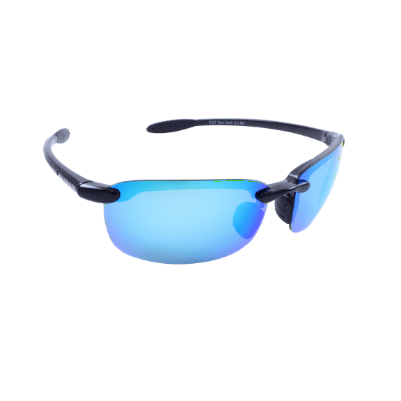 Sea Striker Hawk 2.0 Beach Boating Fishing Polarized Sunglasses Men Women Black Frame w/Blue Mirror Lens