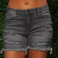 thumbnail image 1 of Pantalones cortos Fnochy para mujer, liquidación, deportivos, de moda, de mezclilla lisa, con bolsillos, con cremallera y flecos, informales, 1 of 1