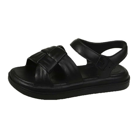 

ZIZOCWA Simple Pu Leather Summer Sandals Women Strap Roman Sandals Fashion Platform Flat Elegant Open Toe Ankle Strap Dress Shoes Black Size6.5