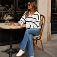 thumbnail image 4 of Sweater For Women Oversized V Neck Striped Sweater Pullover Color Block Polo Collar Long Sleeve Knit Cozy 2026 Fall Winter Streetwear Tops M, 4 of 6