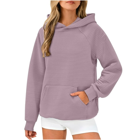 hxobax Women's Casual Hoodies Fashion Knit Cotton Hooded Sweatshirt Texture Long Sleeve Pullover Top