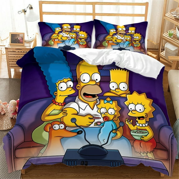The Simpsons Bedding Set Twin Size Lightweight Quilt Cover Set for Teen 3 Pieces Comfy Soft Duvet Cover Set