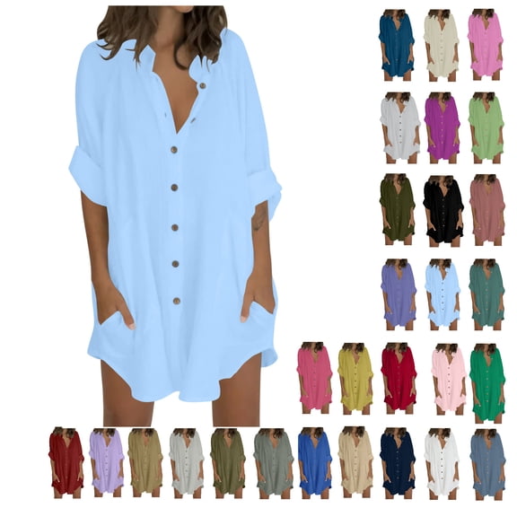fheaev Long Shirts For Women Oversized Button Down Shirts Casual Loose Long Sleeve Solid Lapel Tunics Top Long Blouses Tops With Pockets Long Shirts To Wear With Leggings