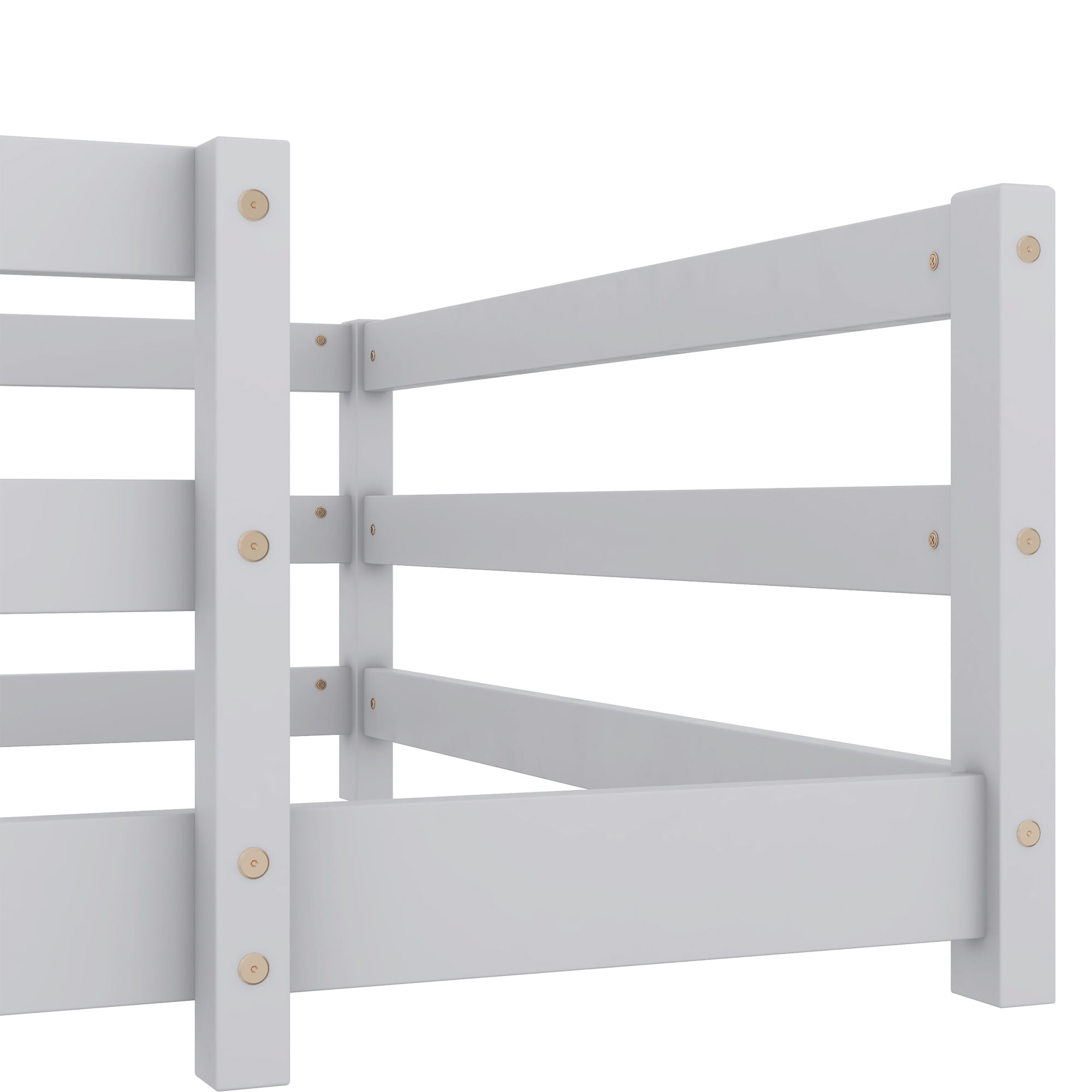Holaki Twin Size Bed Frames with Rails,Wood Montessori Floor Bed Twin Size,Floor Bed with Fence,Montessori Floor Bed for Girls and Boys,77"x42.6"x15.7",Gray