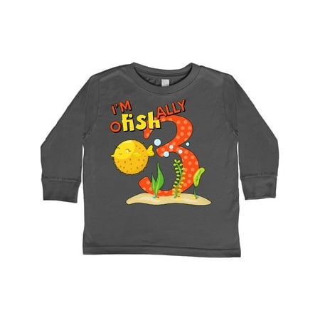 

Inktastic I m O-Fish-Ally Three- cute puffer fish third birthday Gift Toddler Boy or Toddler Girl Long Sleeve T-Shirt
