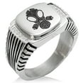 thumbnail image 1 of Stainless Steel Biohazard Gas Mask CZ Ribbed Needle Stripe Pattern Biker Style Polished Ring, 1 of 1