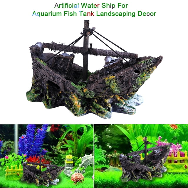 Decoraciones Para Casa Escondida De Barco De Resina, Pecera De Cristal De Naufragio, Fuentes Colgantes De Pared Para Adorno De Acuario