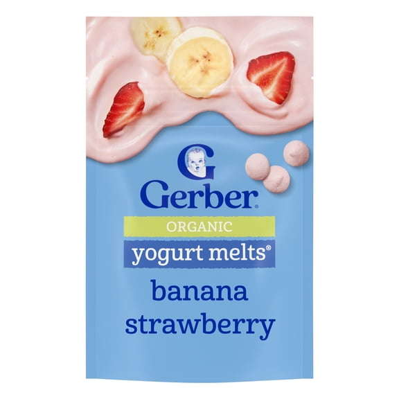 Gerber Yogurt Melts Organic Stage 3 Baby Snacks Freeze Dried Yogurt Banana Strawberry, 1 oz, Bag