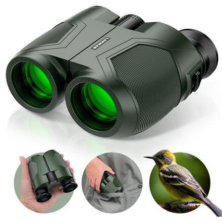 Compact Binoculars for Adults-12x25 Small Binoculars for Bird Watching Hunting Waterproof Porro Prism Binoculars (Green)