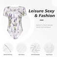 thumbnail image 4 of Saiise Motif de Fleurs Lavande Combinaison à Manches Courtes pour Femme Pyjama à Col Rond Justaucorps Extensible avec Fermeture à Boutons-Pression-Petit, 4 of 7