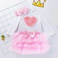 thumbnail image 4 of Otqutp 0-18 Months Baby Girls Heart Embroidery Long Sleeve Romper Bodysuit Tutu Tulle Skirt Headband Valentine's Day Dress Outfit Clothes Set(A-Pink,12-18 Months), 4 of 8