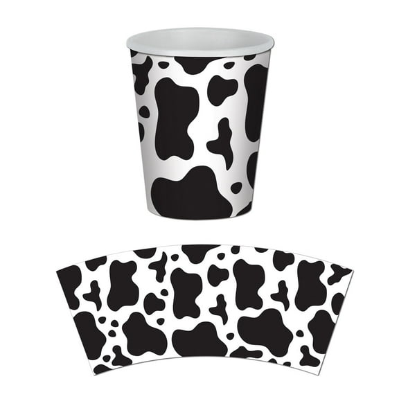 Party Central Club Pack of 96 Black and White Cow Print Disposable Paper Drinking Party Tumbler Cups