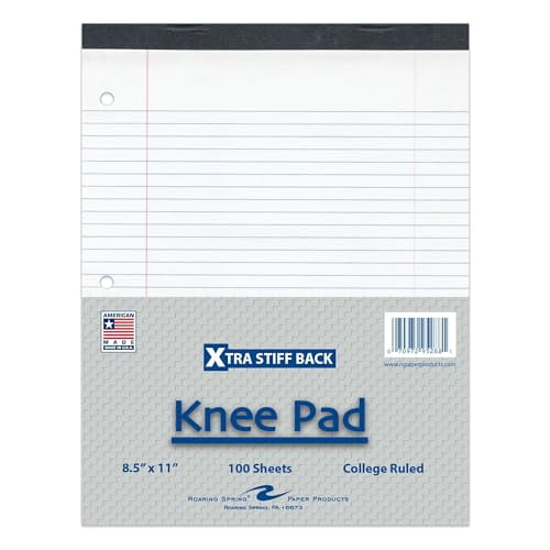 Roaring Spring Knee Pad College Ruled Extra Stiff Back Legal Writing Pad, 3 Hole Punched, 8.5 x 11.75" 100 Sheets, White