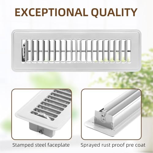 6 Pack 2" x 10" Floor Register - Heavy Duty Steel Walkable Floor Vent Covers, Easy Adjust Air Supply Lever - Vent Covers for Home Floor (White, 2x10 Inches)
