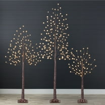 Best Choice Products Set of 3 Lighted Twig Birch Trees, 4ft, 6ft, 8ft w/ 300 LEDs, Warm White, Multicolor Lights - Brown