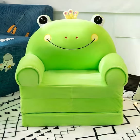 XIBUFE Cartoon Baby Children'S Three-Layer Foldable Two-In-One Sofa Lazy Seat Stool (Without Inner Liner Filling) Frog Prince B Plush Foldable Kids Sofa Backrest Armchair 2 in 1 Fold