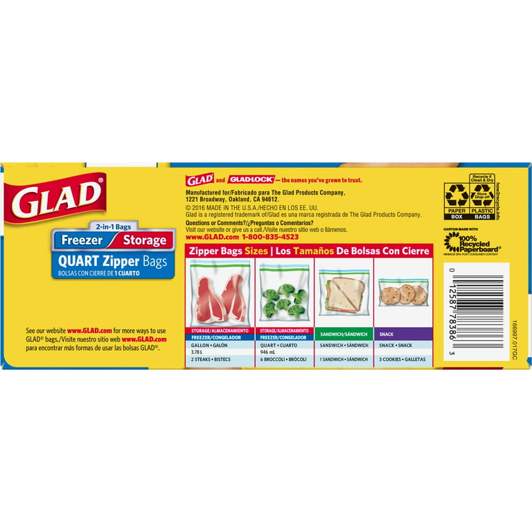 Glad Stand & Zip Quart Bags Freezer and Microwave - NEW - FREE