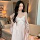 thumbnail image 3 of Camisón de seda de hielo para mujer, conjunto de dos piezas de falda con tirantes sexy de verano, vestido de mañana de gran sentido, pijama de primavera y otoño, ropa para el hogar, 3 of 6