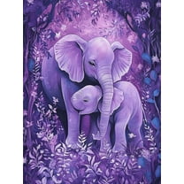 Purple Elephant Family Canvas Wall Art,Suitable for Living Room,Bedroom,Nursery,Office,and Hallway Decoration.