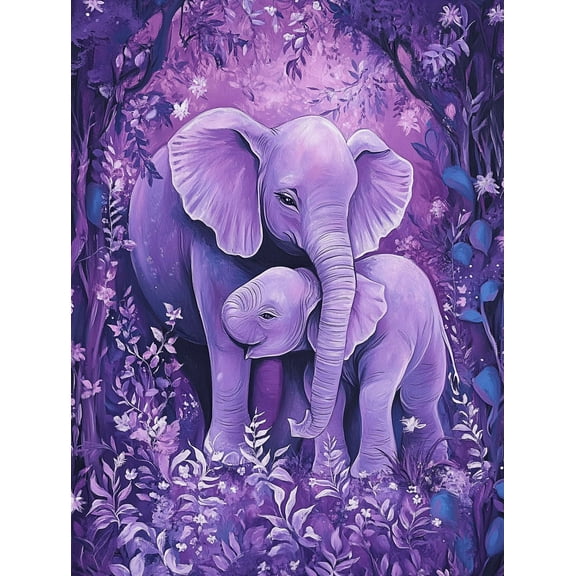 Purple Elephant Family Canvas Wall Art，Suitable for Living Room，Bedroom，Nursery，Office，and Hallway Decoration.