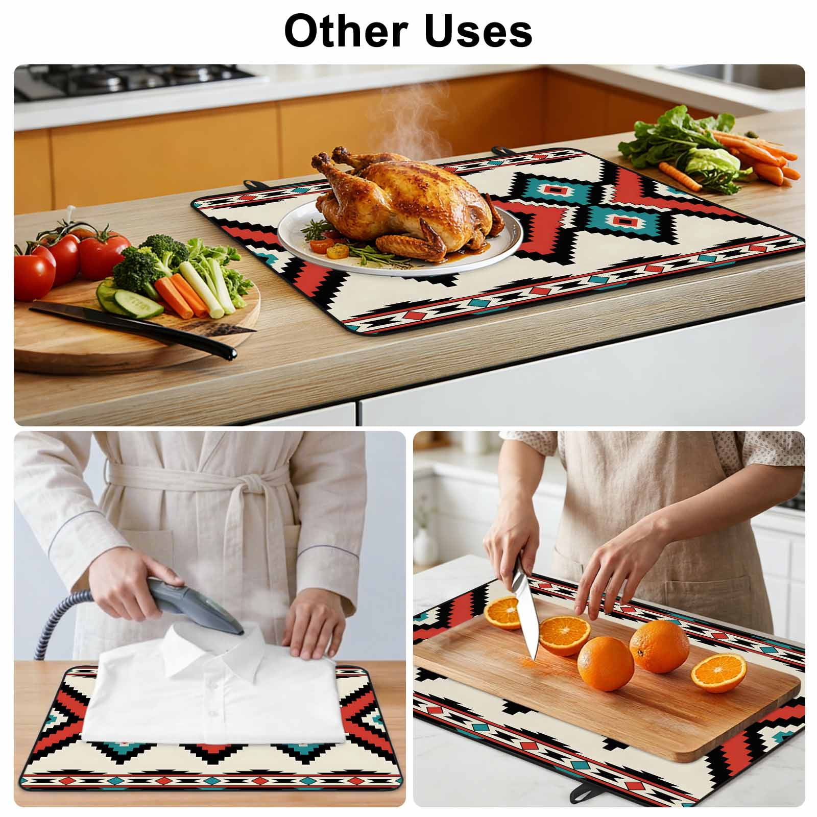 Aztec Southwest Stove Top Cover for Electric Stove, Heat-proof & Non Slip Glass Top Stove Cover Protector, Tribes Vintage Red Blue Abstract Kitchen Flat Cooktop Rubber Mat 24x21 Inches